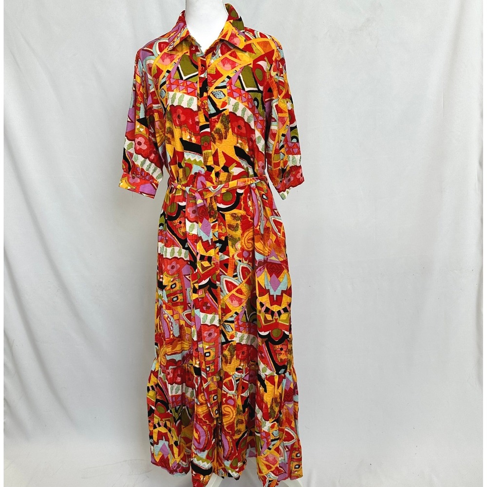 TCEC Women's Sz Small Maxi Dress Multicolor Abstract Geometric Twee Art To Wear
